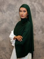 Emerald Grace Jersey Hijab – Solid Green - Image 4