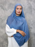 Azure Luxe Premium Jersey Hijab – Muted Blue - Image 2