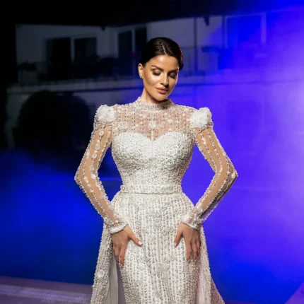 Pearl-Embellished Bride White Dress